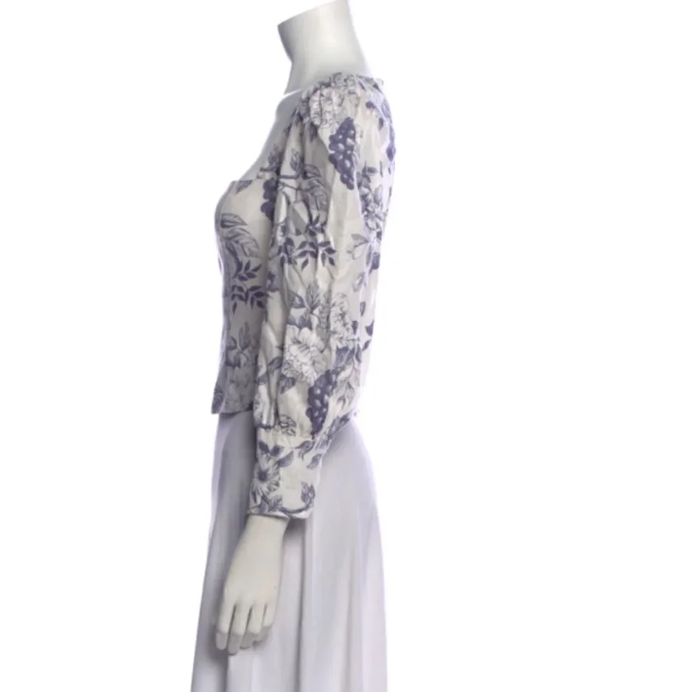REFORMATION Linen Floral Stilton Puff Sleeve Top Carla XS Size 0 Worn Once